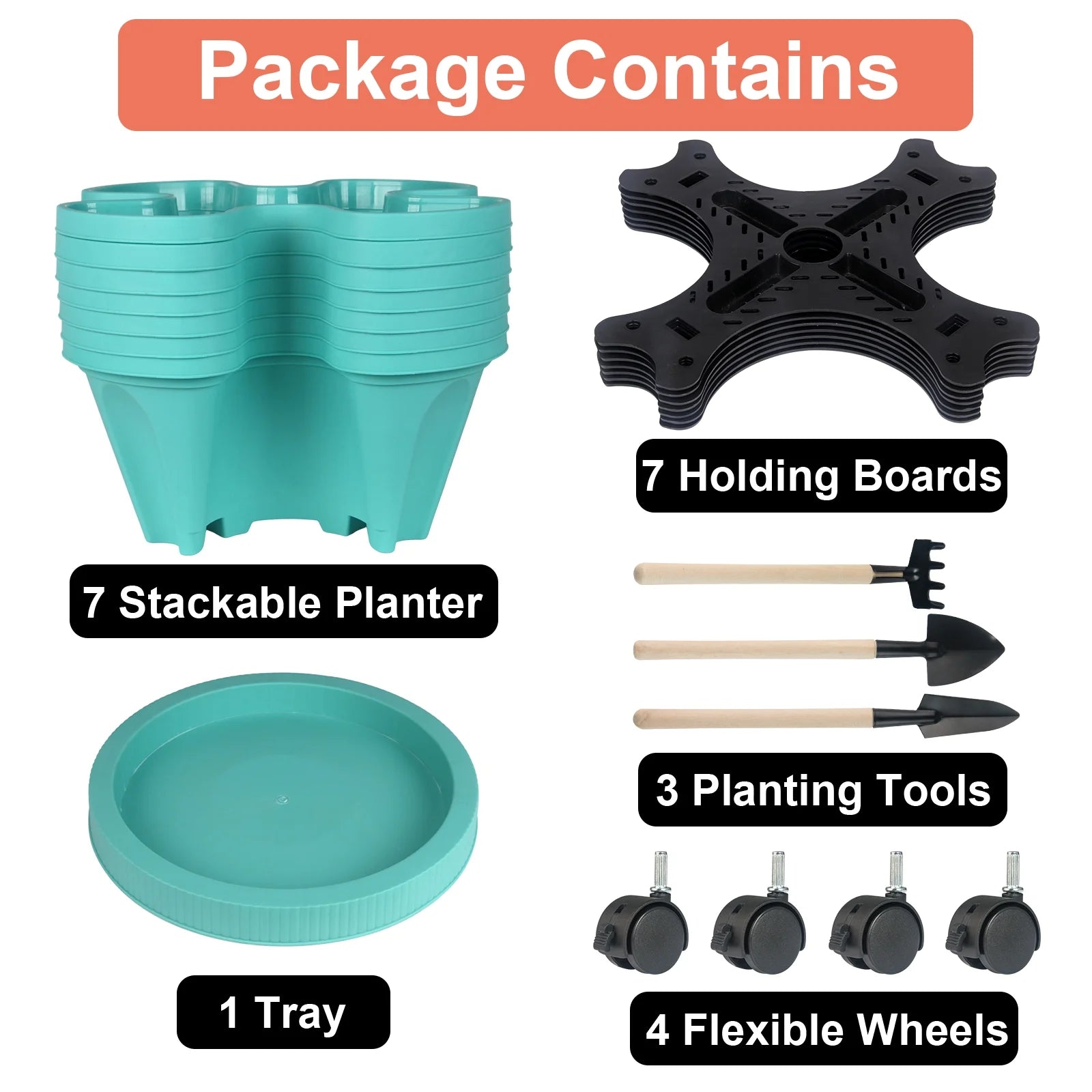 7-Tier Stackable Vertical Planter – Teal Garden Tower for Strawberries, Herbs, Flowers & Vegetables, Indoor/Outdoor Use