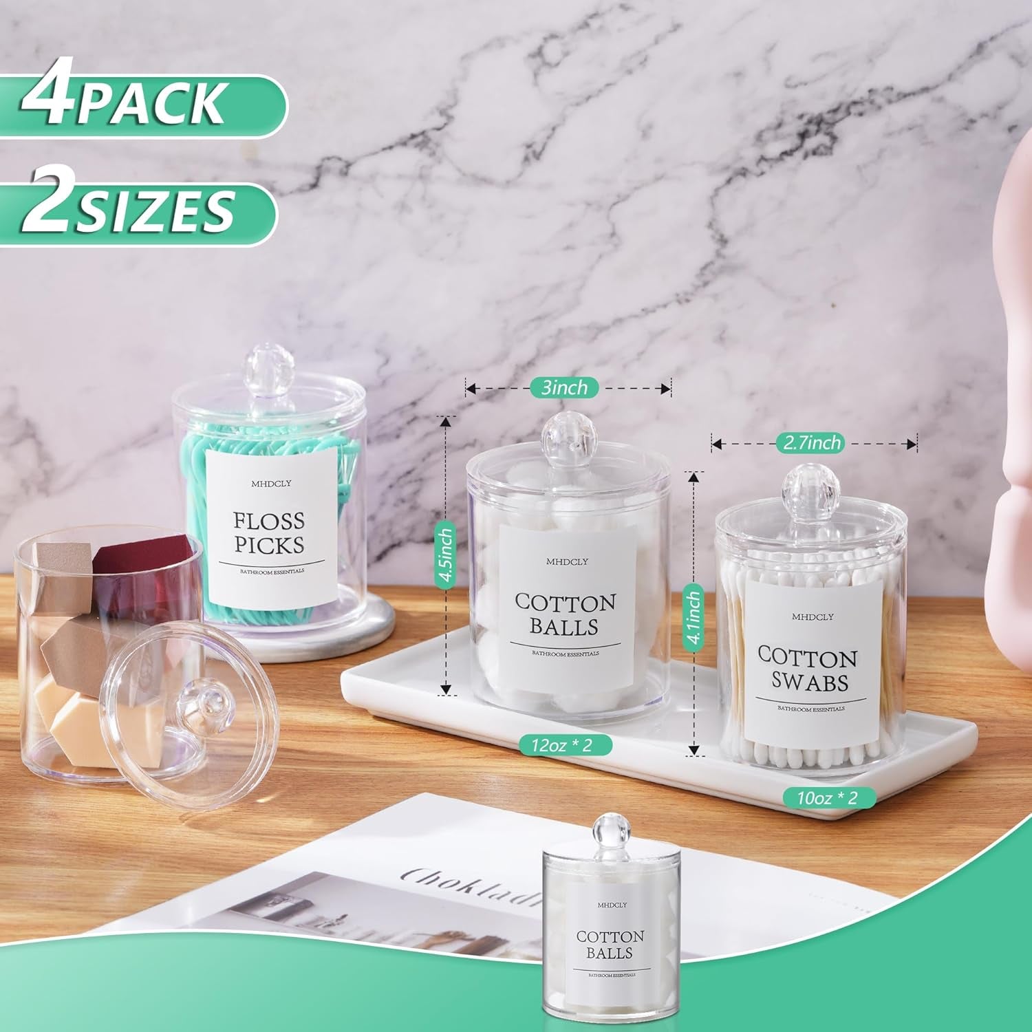 4-Pack Bathroom Organizers and Storage Accessories – Q-tip Holders and Decorative Storage Solutions for Bathroom 