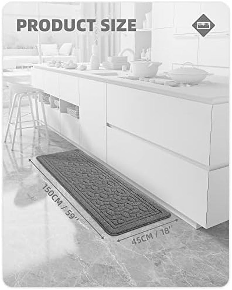 Non-Skid Kitchen Runner Rug – 18" x 59" Machine Washable Floor Mat, Easy to Clean, Grey