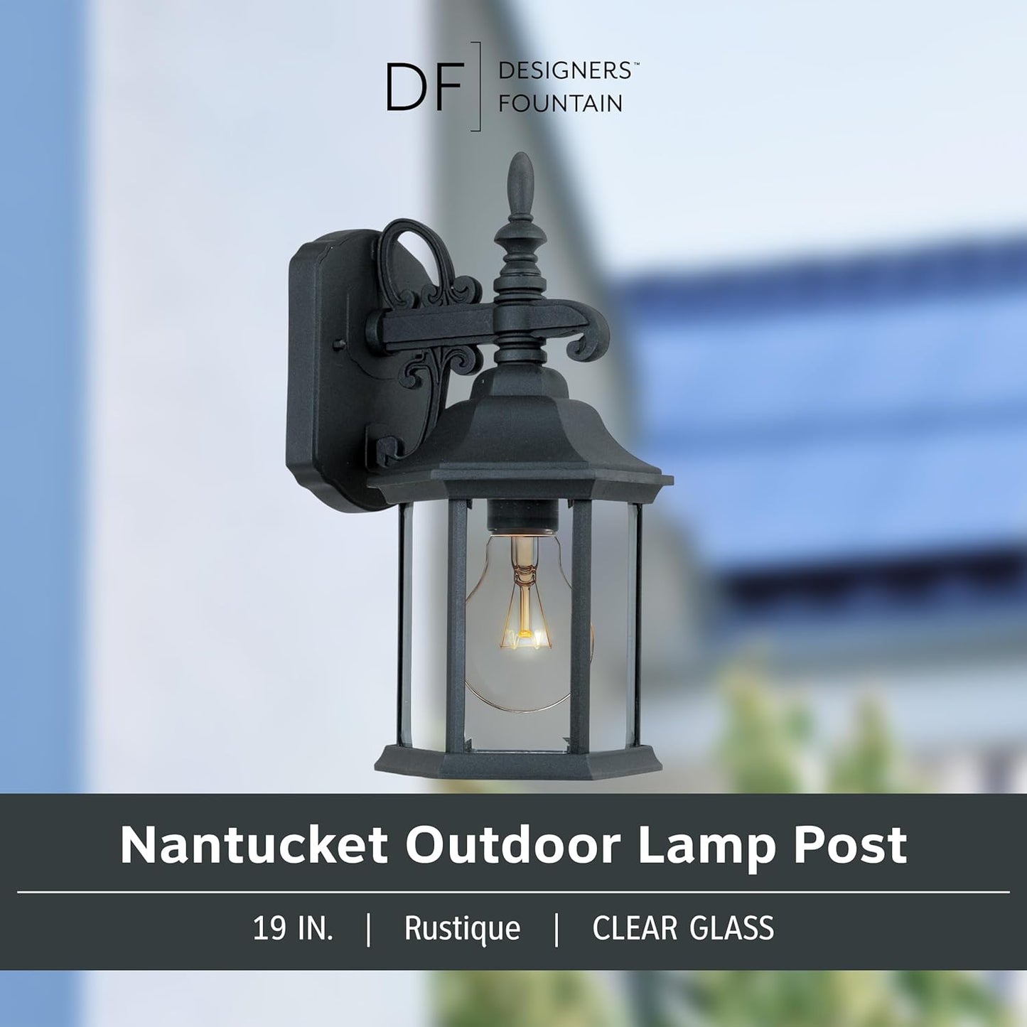 Devonshire 14" Black Outdoor Wall Mount Lantern Sconce – Clear Glass Porch Light for Patio/Deck